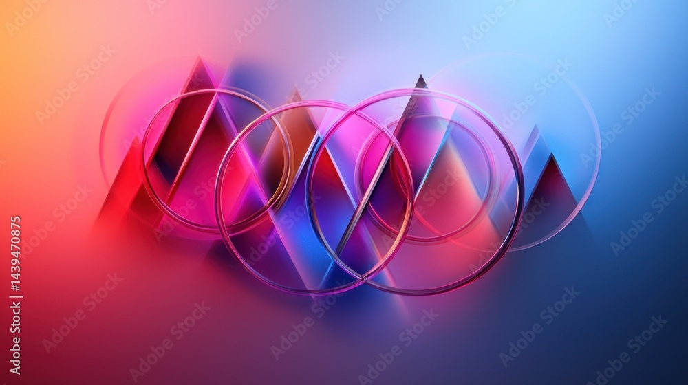 Wall mural abstract geometric shapes, vibrant colors, overlapping circles and triangles, gradient background