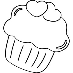 Cupcake with Heart Topping Doodle Outline