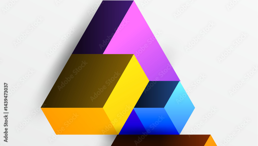 Aufkleber Abstract geometric shapes overlap, creating layered triangular form. Bright colors dominate composition, suggesting modern design.