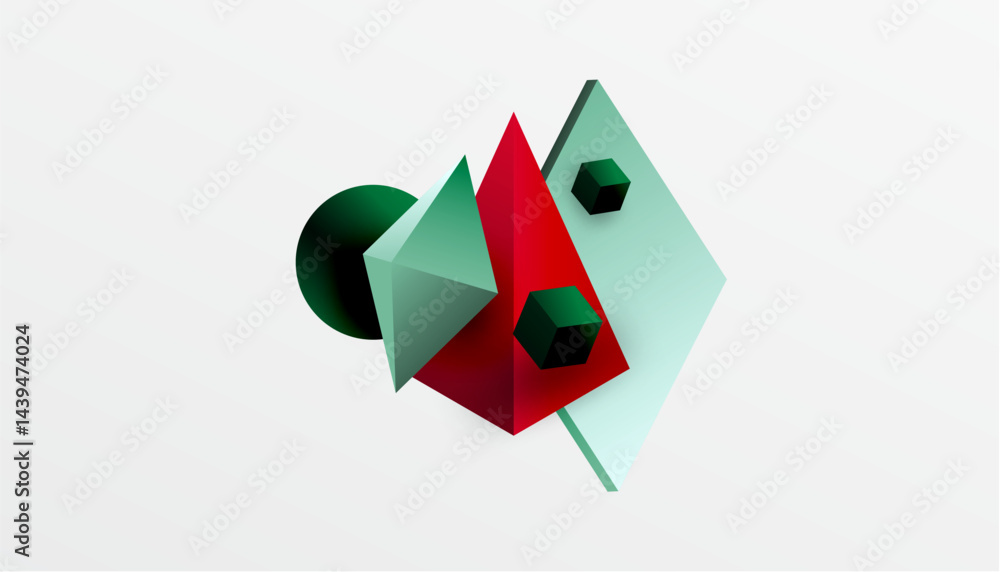 Aufkleber abstract geometric composition. shapes overlap, creating depth. red, green hues dominate neutral bac