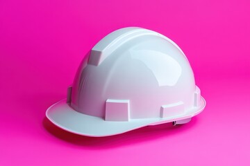 Fototapeta premium Bright white safety helmet on a vibrant pink surface.