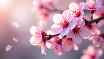Fototapeta premium Delicate pink cherry blossoms, soft petals, gentle breeze , japanese pattern, surface pattern, japanese