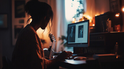 young woman sitting on a sofa at home