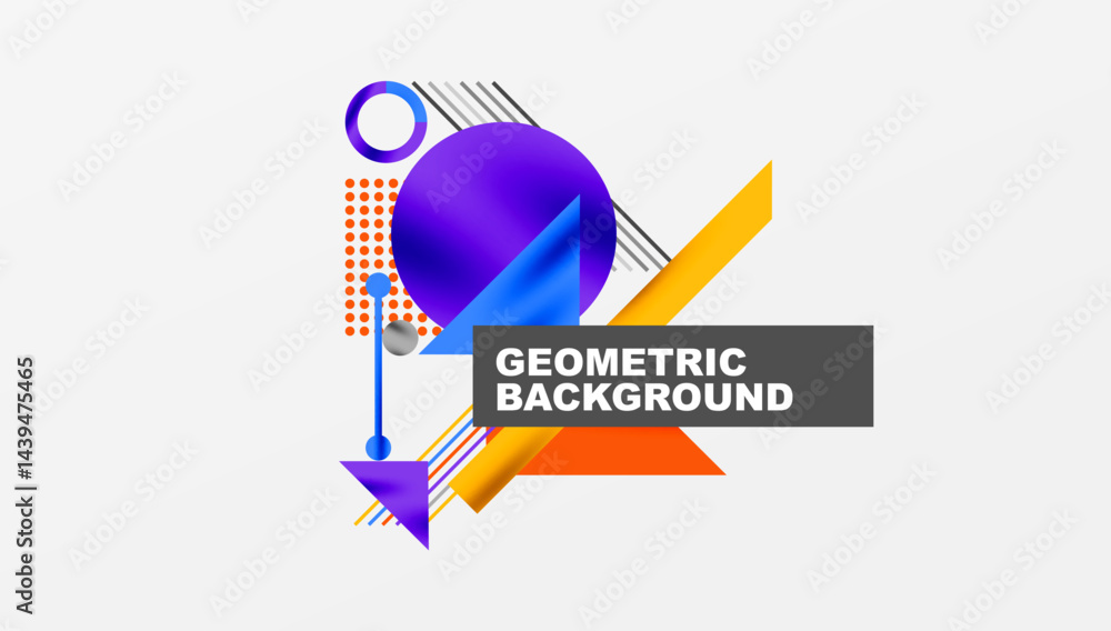 Aufkleber Abstract geometric composition. Vibrant shapes overlap, creating dynamic visual effect. Modern design elements present bold color palette.