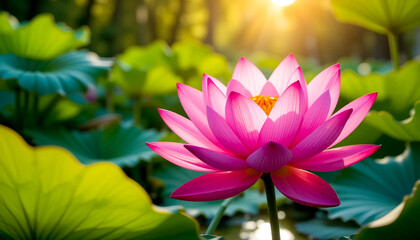 Obraz premium Pink Lotus Flower Blooming in Sunlight