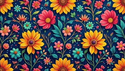 Intricate floral pattern, repeating seamlessly , textile, art, retro