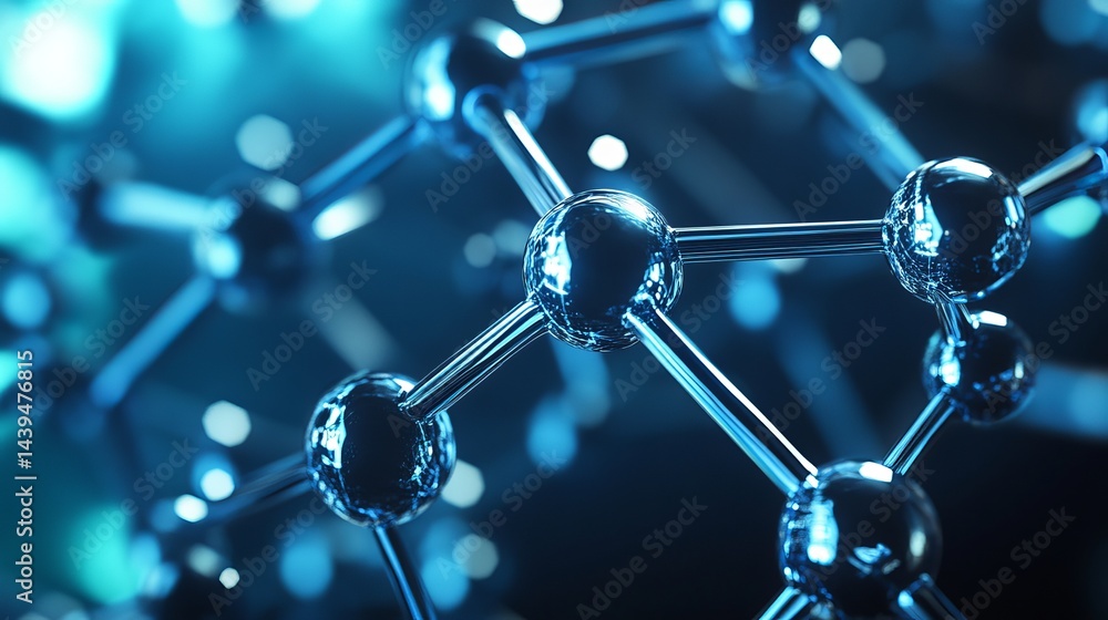 Poster abstract blue molecular structure science background illustration 3d atom data dark link shiny light