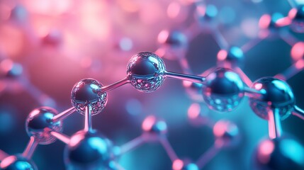 Abstract molecular structure pink blue neon shiny atoms 3d data design future energy modern science