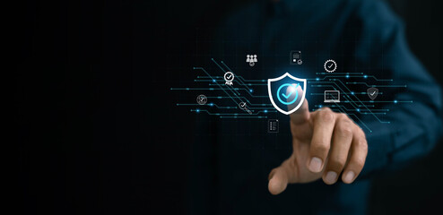 Quality assurance concept, businessman working with computers service Quality assurance, Guarantee,...