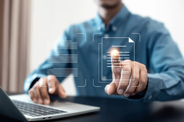 Document management concept , Process automation to efficiently manage files. Online documentation database and document management system .