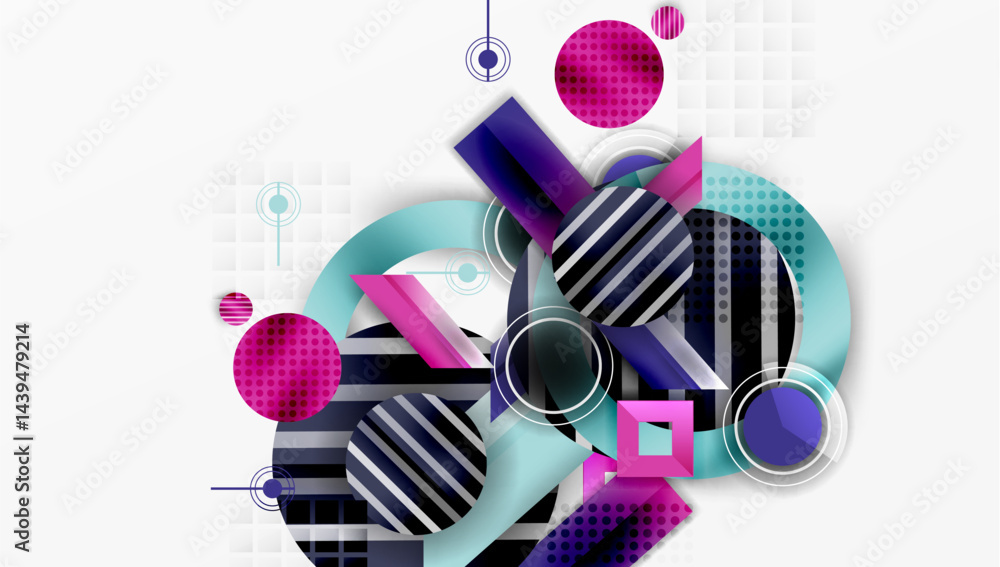 Aufkleber Abstract geometric shapes overlap. Vibrant colors create dynamic composition. Modern design elements suggest innovation, energy.