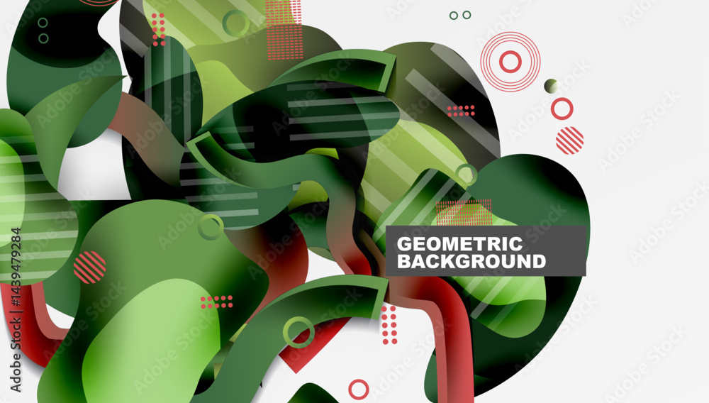 Leinwandbilder Abstract design features overlapping shapes, gradients. Green, red hues dominate composition. Modern, dynamic visual element.