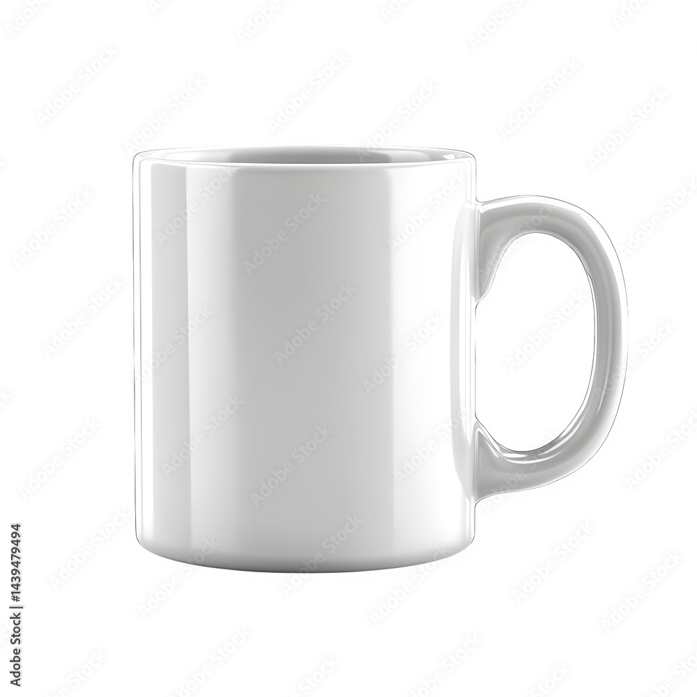Poster isolated white ceramic mug with a handle against a dark background in a studio setting view