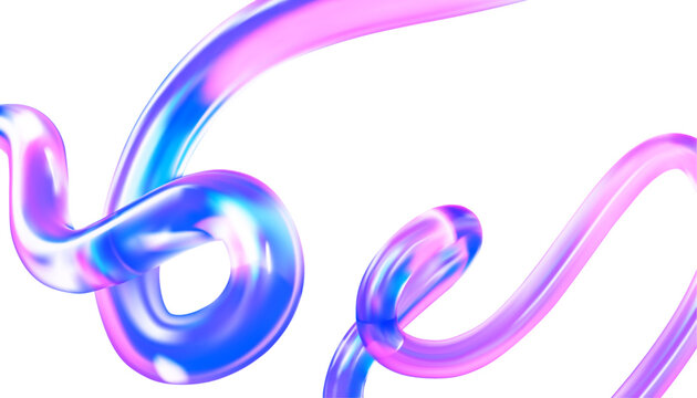 3D holographic curved tube with glossy gradient colors. Abstract liquid shape for modern tech designs, banners, posters, and digital artworks. Vector element with futuristic, flexible style.

