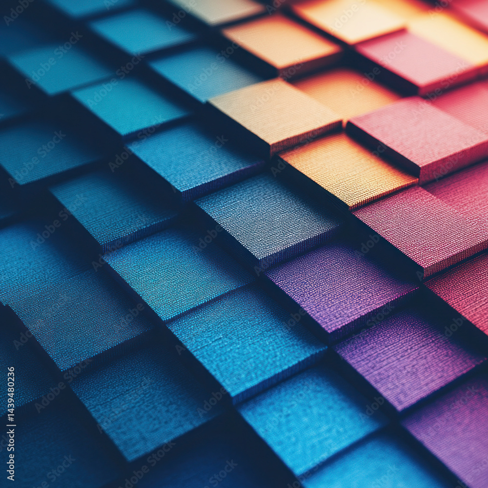 Poster a colorful pattern of squares is displayed in a photo. the squares are of different colors and sizes