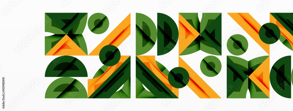 Poster abstract geometric pattern. green, orange shapes repeat, creating modern design. minimalist aestheti