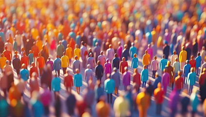 Fototapeta premium Diverse crowd, vibrant colors, miniature figures
