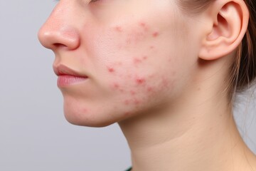 Obraz premium Side view of woman with acne. dermatology and skincare concerns