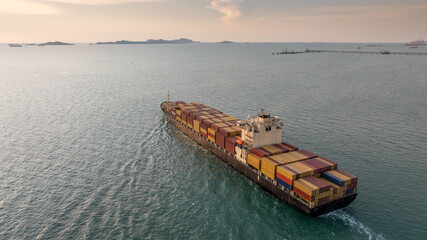 Aerial view container ship cargo freight shipping international, Global business freight shipping...