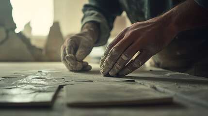 Obraz premium Craftsman Laying Ceramic Tiles