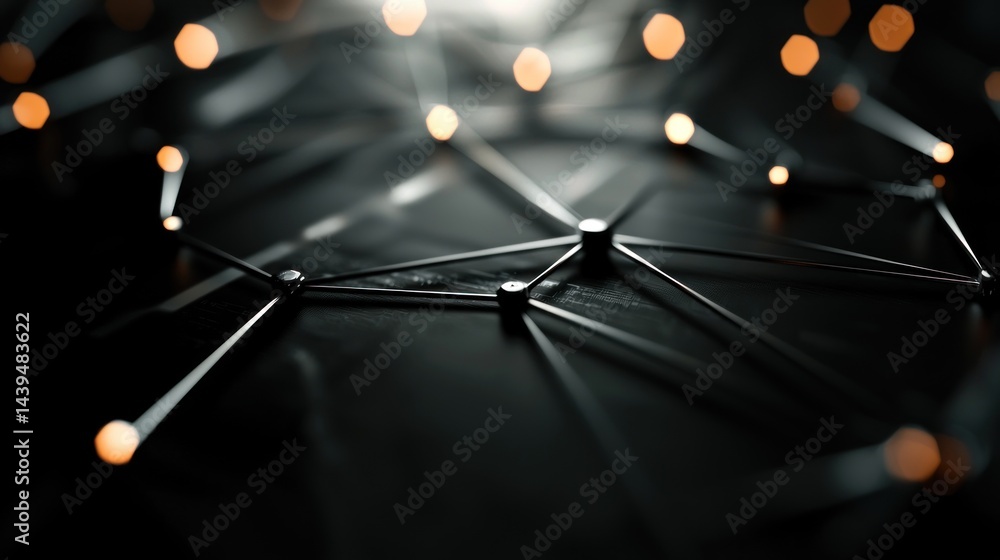 Wall mural abstract network connection, dark background, glowing nodes. possible use technology, science, or da