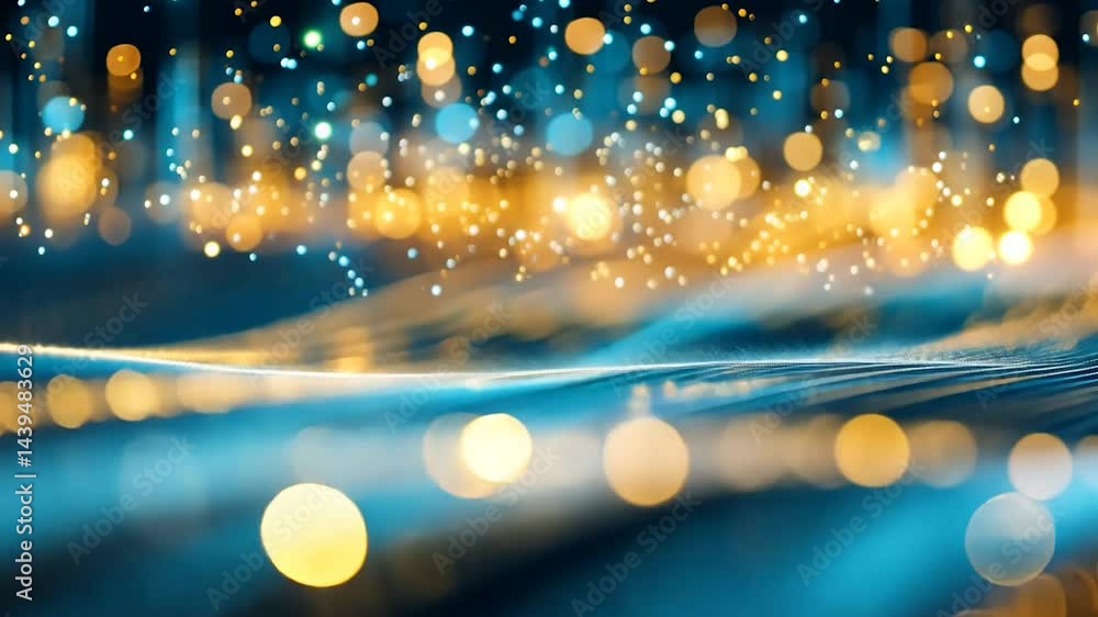 Poster Abstract digital waves with glowing particles.