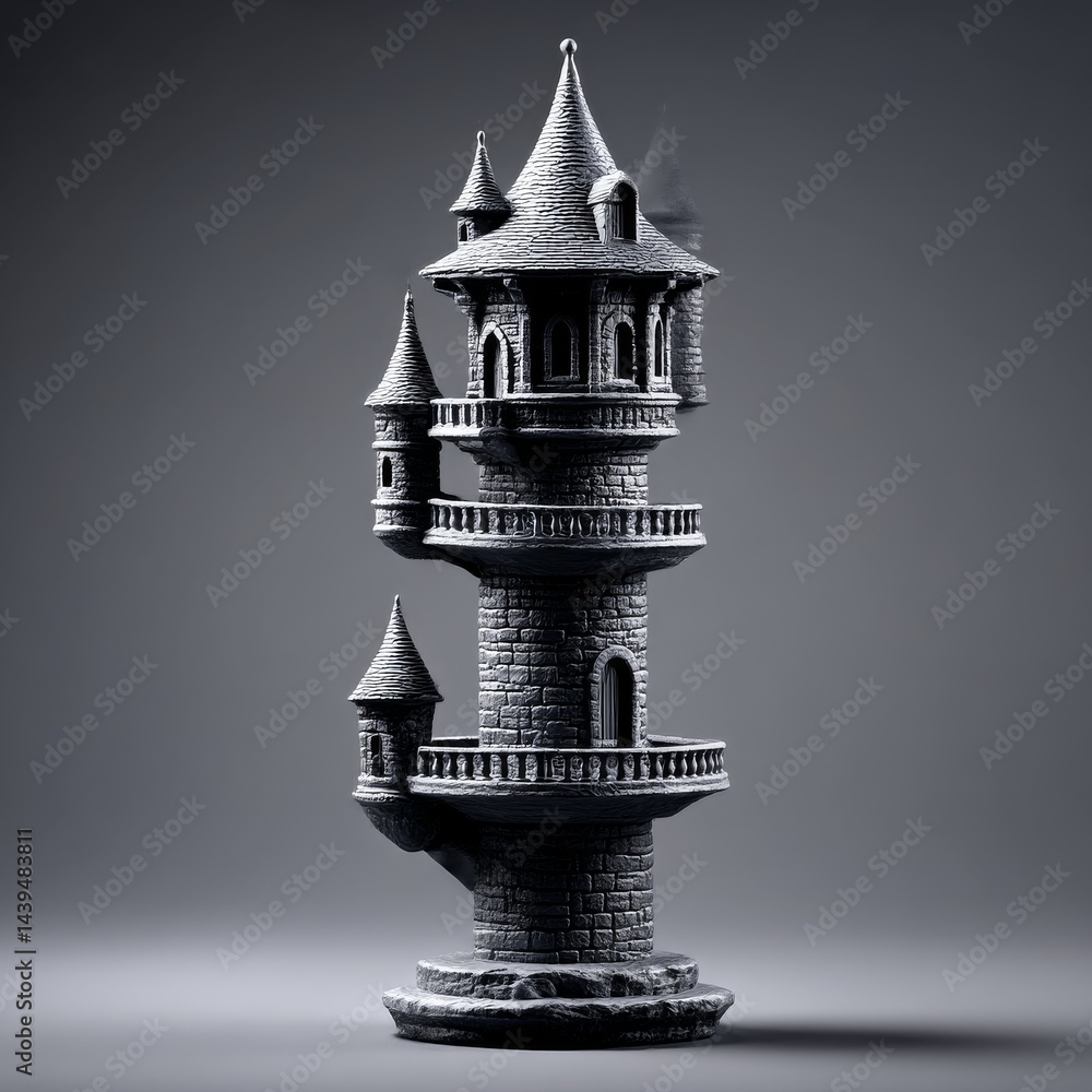 Aufkleber mysterious stone castle tower, architectural fantasy structure with multiple levels and turrets in m