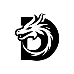 Dragon Head within Letter D Logo