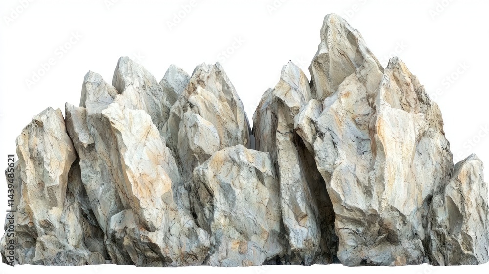 Poster jagged rock cliffs with sharp edges and rough textures on white background