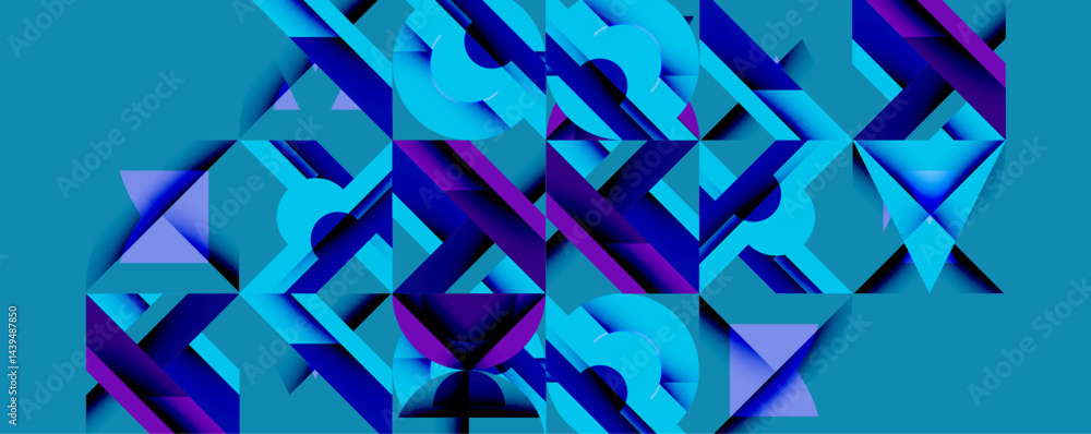Poster Abstract geometric pattern. Blue, purple shades create dynamic visual texture. Modern design, clean lines, layered shapes.