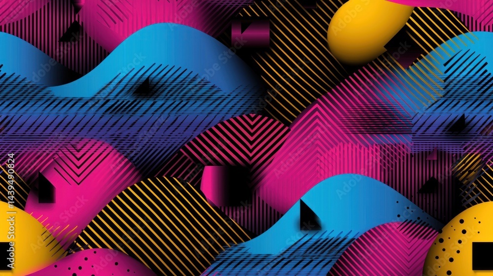 Sticker abstract vibrant colorful geometric pattern background with waves and shapes