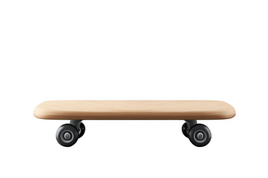Wooden classic skateboard on transparent background