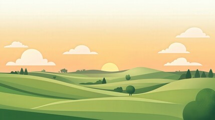 Fototapeta premium Lush, rolling hills bathed in a tranquil sunset.