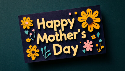 Happy Mother's Day thank you card with pink flowers bouquet and lettering on a wooden board
