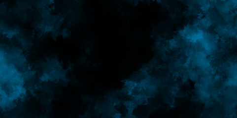 abstract black fog or smoke blue color isolated background, dark sky blue and thunderstorm clouds, Colorful fractal nebula dust on black background.