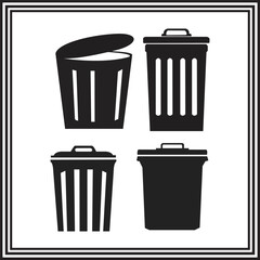 Four Solid Black Trash Can Icons