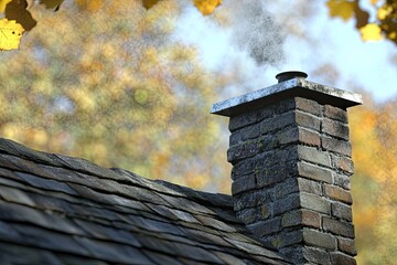 Naklejka premium Autumnal chimney on a roof