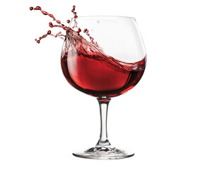 A Stunning Splash of Red Wine in a Delicate Glass - Perfect for a Celebration , isolated on white background PNG cut out