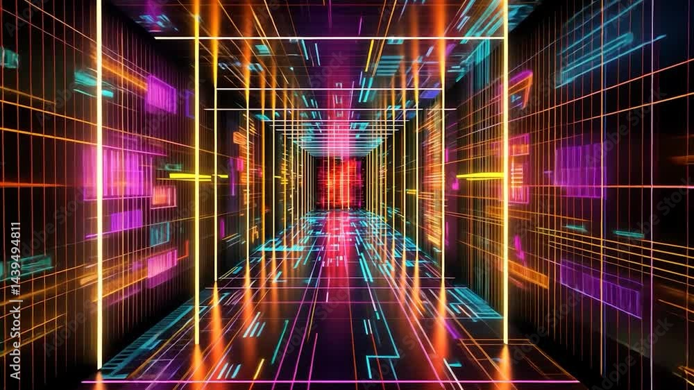 Poster digital tunnel with vibrant color lines.