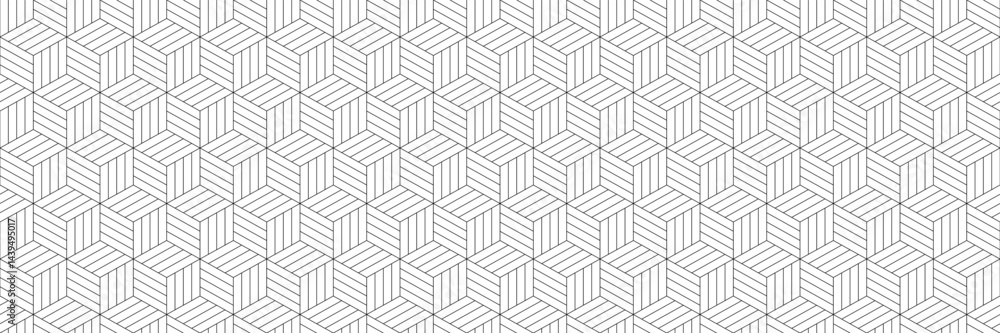 Poster horizontal seamless outline geometric black and white hexagon design for pattern and background.