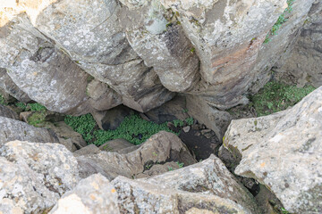 Close up view of the rugged slopes of Iceland showing volcanic formations minerals and erosion...