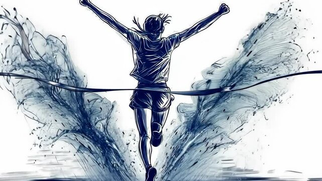 Triumphant victory: runner crossing finish line in dynamic motion blur