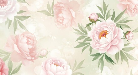 Soft Pink Peony Blossom Arrangement on Textured Cream Background, Floral Pattern.