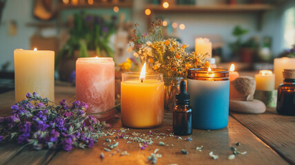 candles and christmas decorations