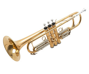 Obraz premium Golden Trumpet Instrument, High Quality Brass Wind Instrument , isolated on white background PNG cut out