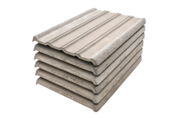 Stack of weathered concrete roof tiles for construction or renovation projects transparent background