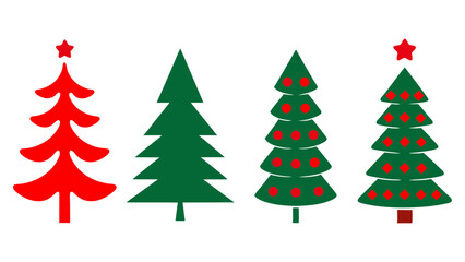 set of red and green christmas tree vector on tranparent background