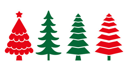set of red and green christmas tree vector on tranparent background