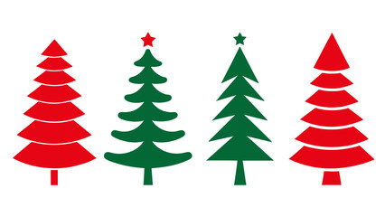 set of red and green christmas tree vector on tranparent background