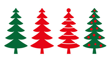 set of red and green christmas tree vector on tranparent background